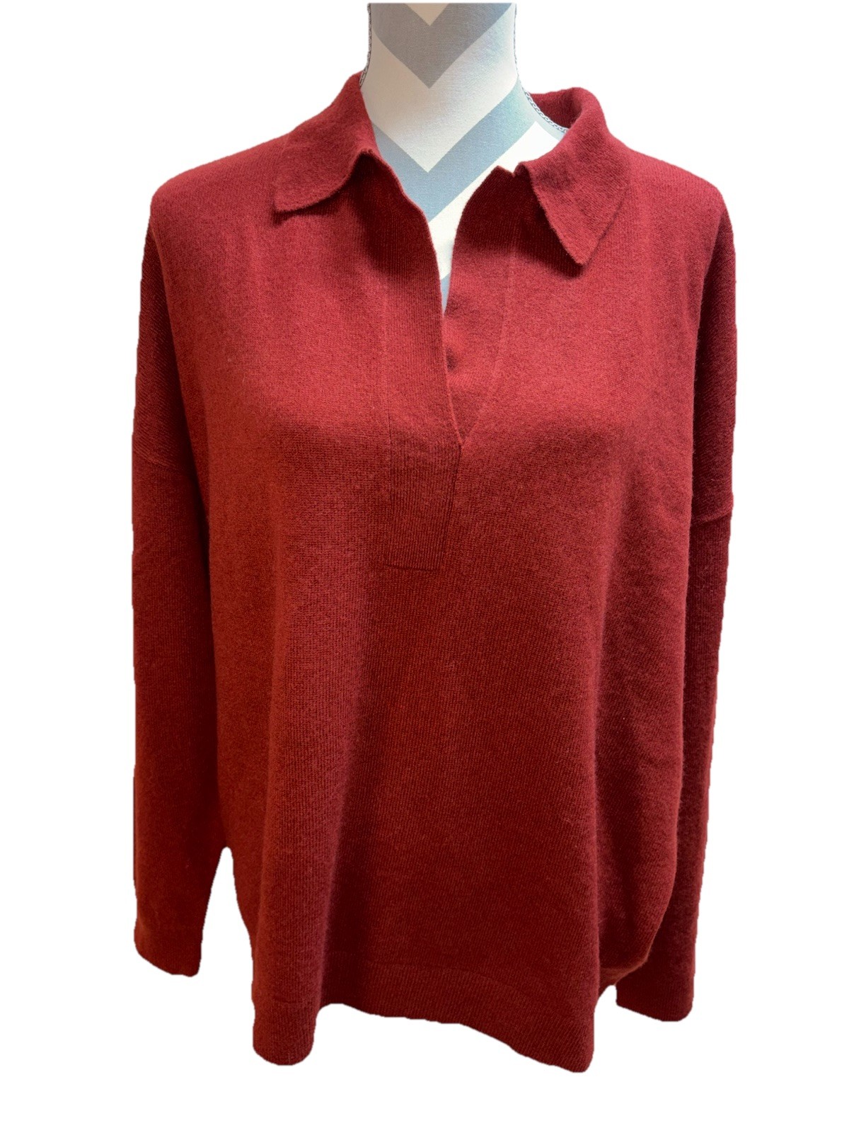 Garnet Hill Essential Polo Collar Sweater Scarlett Cashmere SZ XL NEW!