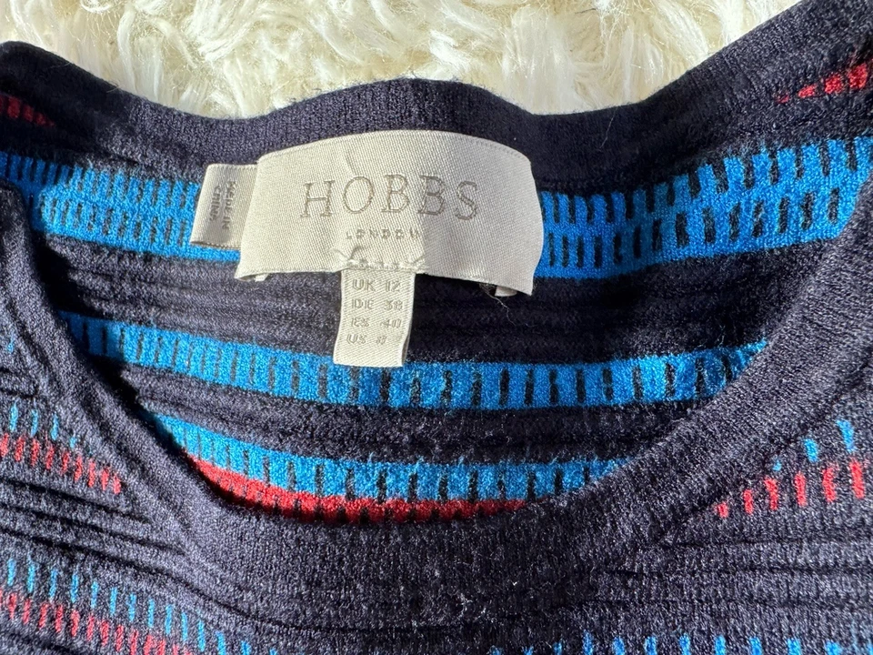 Vestido HOBBS LONDON Katie Tejido Texturizado Rayas Elastizado Oficina Trabajo Azul Marino Rojo 12 Foto 3 de 4