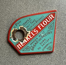 VINTAGE HENKELS FLOUR POT SCRAPPER PORCELAIN SIGN CAR GAS TRUCK OIL MOTORCYCLE