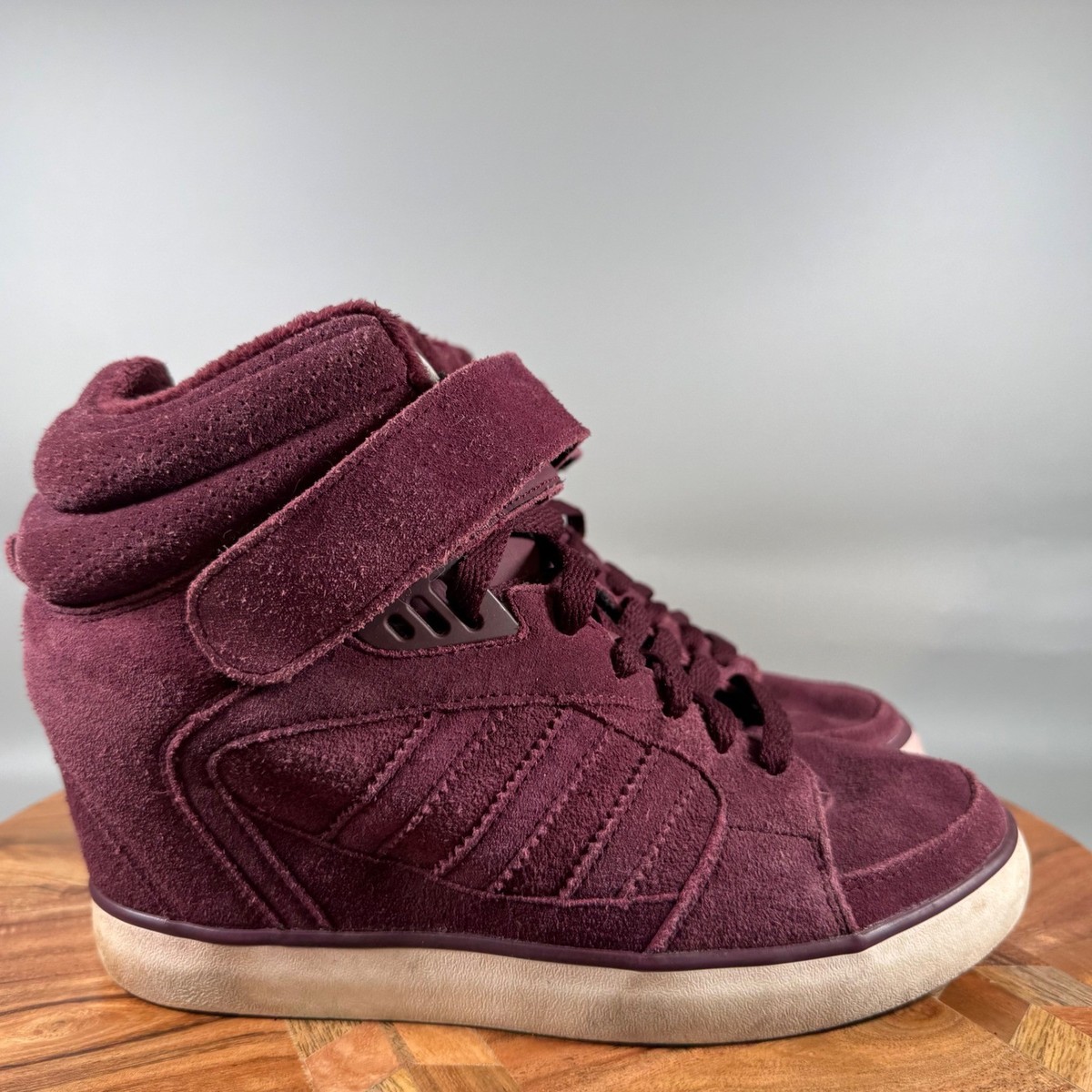 Adidas Amberlight Up Womens 8 Maroon Suede Hidden Wedge Sneakers M20829