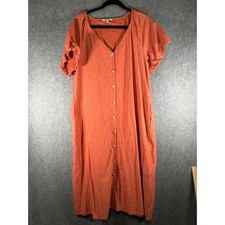 Madewell Orange Eyelet V Neck Button Front Midi Dress Womens Size L Cottage Boho