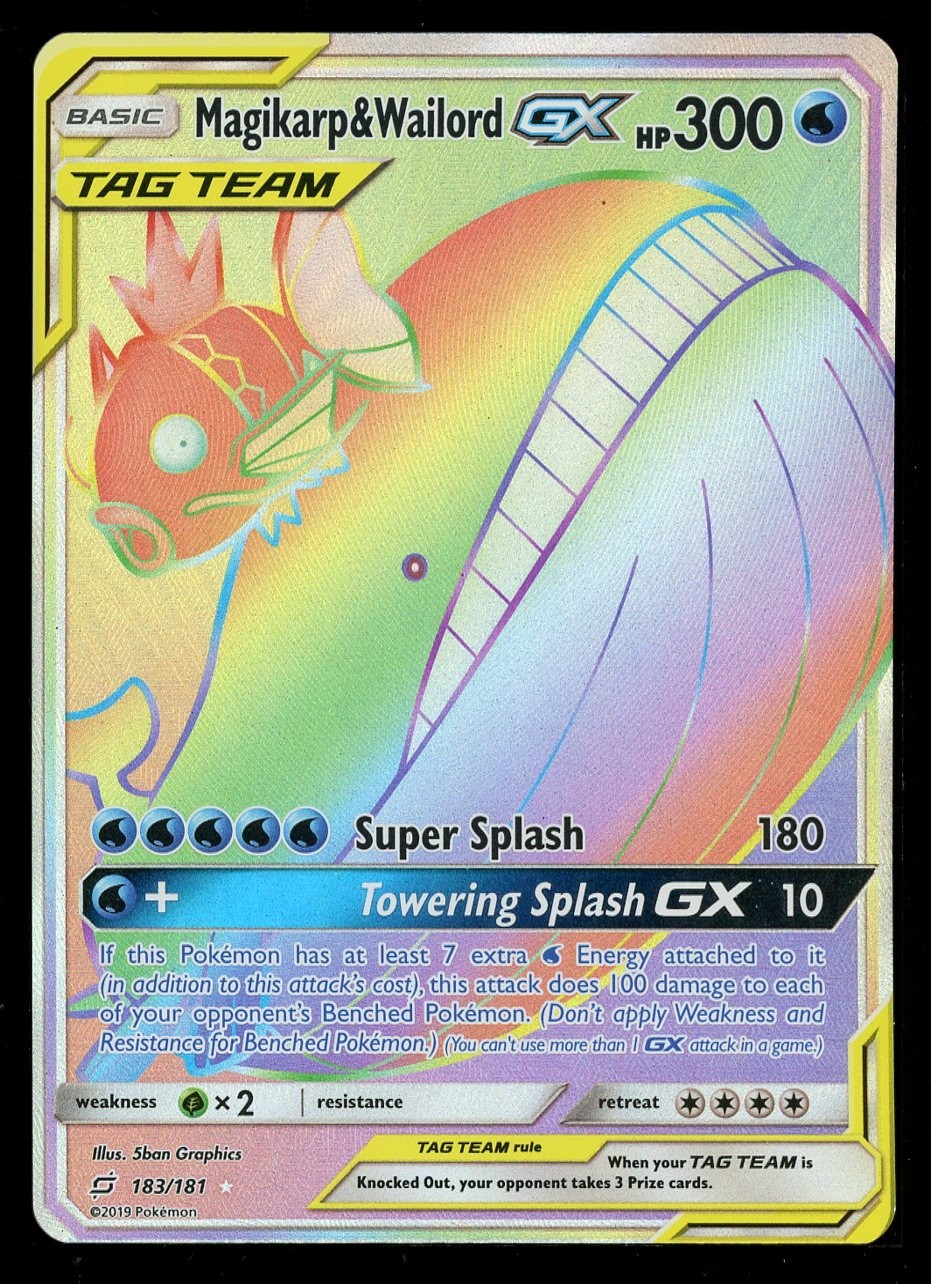 Pokemon Magikarp & Wailord GX 183/181 Sun & Moon Team Up Rainbow Secret Rare NM