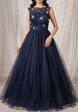 Classic Elegant Sz L 12 Navy Blue Evening Quinceañera Prom Wedding Gown NWT #8