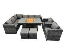 Fimous Outdoor Furniture Rattan Garden Corner Sofa Set Patio Gas Fire Pit Table