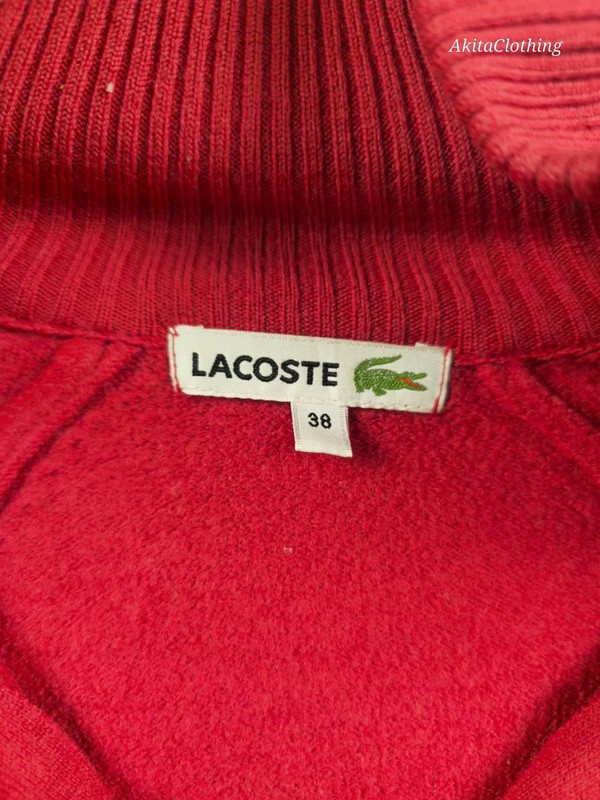 Lacoste Vintage Cardigan Slim Red Cable Knit Stripe Cuff 38 340 image 4