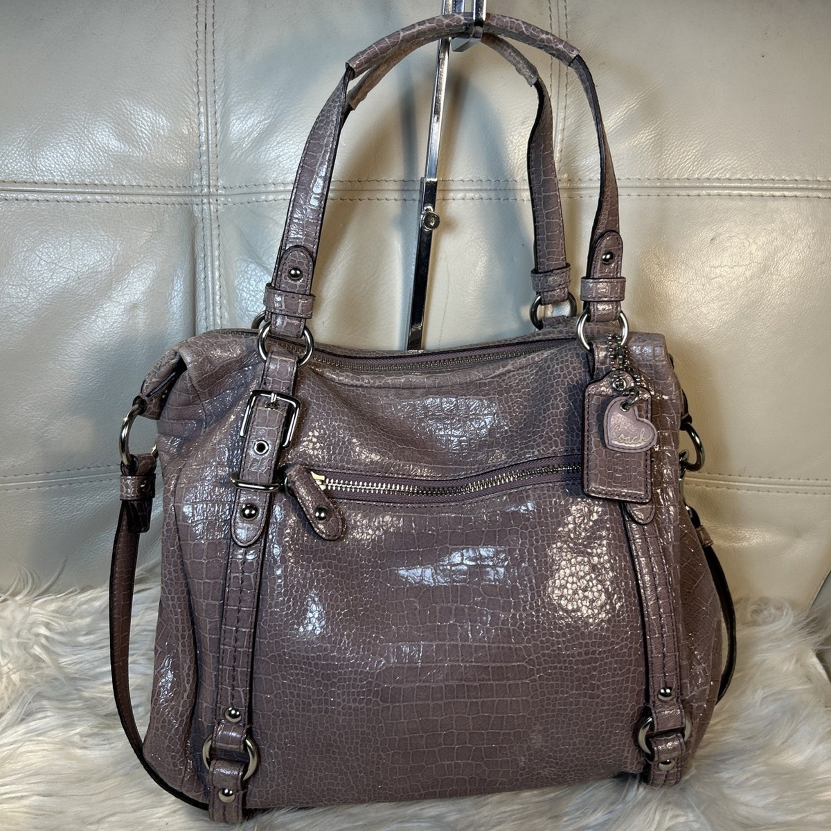 Coach Bag Lavender Alexandra Cute heart fob! EMBOSSED CROC 15384 