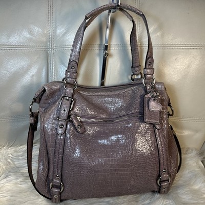 Coach Bag Lavender Alexandra Cute heart fob! EMBOSSED CROC 15384