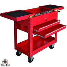 Heavy-Duty Red Tool Cart with 350 lbs Capacity & Two Tool Drawers for Garage