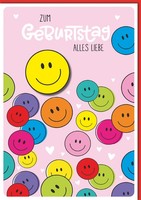 Geburtstag A4 Smileys Und Herzchen Alles Liebe GroßE Din-A4-Karte Mit Umschlag X