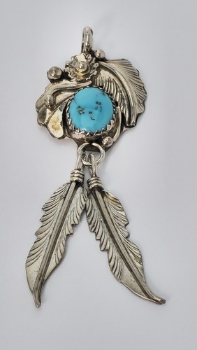 Pendant Turquoise Feathers 925 Sterling Silver 4.6g