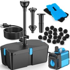 Pond Filter with Fountain Pump Kit 660GPH 50W Submersible Pond Pump Outdoor