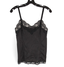 VTG MONTGOMERY WARD Silky NYLON Black FLORAL LACE V-Neck HALF SLIP Sz 10/32