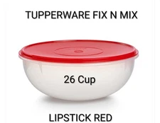 SALE TUPPERWARE CLASSIC FIX N MIX SHEER BOWL 26 Cup LIPSTICK RED AIR TIGHT SEAL 