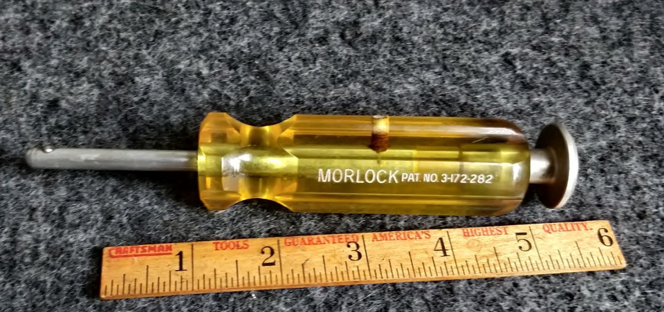 A Gilbert Morlock locking terminator tool — a genuinely obscure early mechanism that's more fascinating artifact than functional tool.