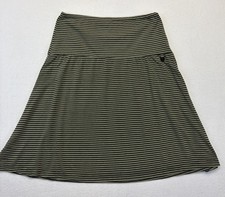 SkunkFunk Women’s Skirt Pull-on Stretch Jersey Travel Stripe Green Black A-line