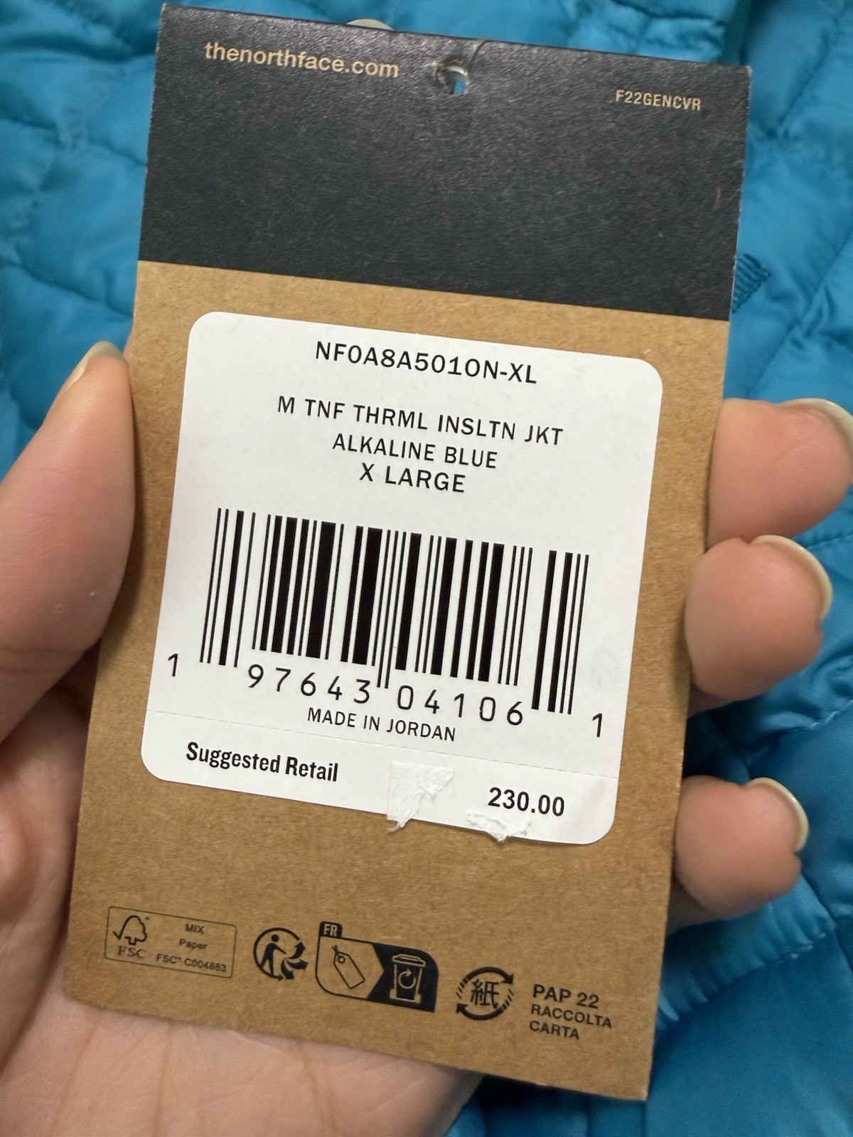 The North Face Thermal Insulated Quilted Full Zip Jacket Alkaline Blue Men XL thumbnail 7