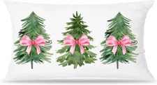 Christmas Tree Pillow Covers 20X12, Coquette Pink Bow Farmhouse Christmas Decor 