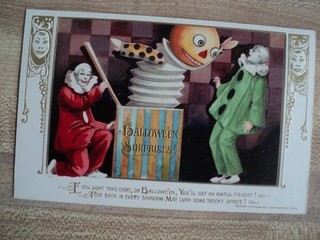 HALLOWEEN Clowns & Jack O L in a Box cartolina d'epoca John Winsch 1913 in rilievo
