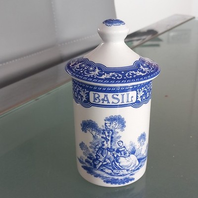 Spode Blue Room Collection Kräuter-/Gewürz-Basilikumglas - Kontinentale Ansichten blau weiß