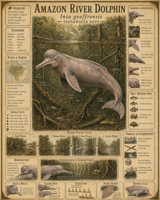 Amazon River Dolphin Natural History Chart with Forest Habitat Print - 184997612