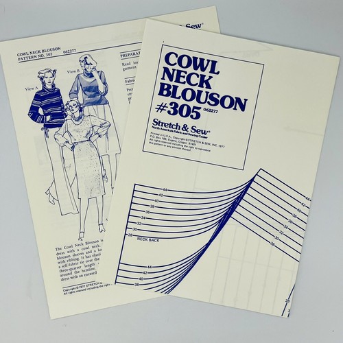Stretch & Sew 305 Vintage Muster Kuhhals Bluse Bluse Büste 28-44 ungeschnitten - Bild 3 von 3