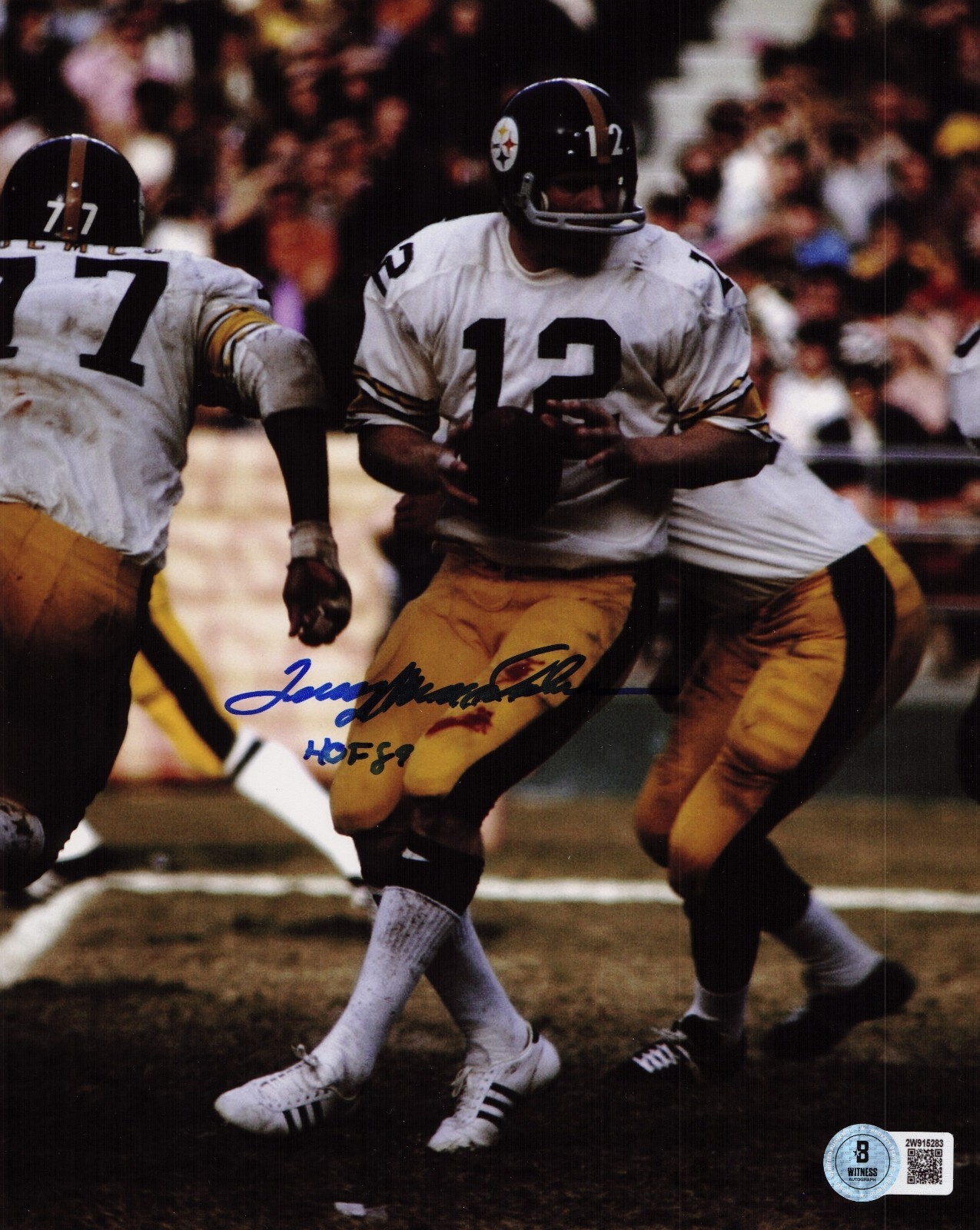 Terry Bradshaw Autographed Signed Pittsburgh Steelers 8x10 photo W/ HOF #3 Beckett Witnessed 