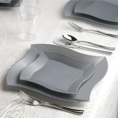 Disposable Plastic Dinnerware Set Party Package Square Wave Design Dinner Plates - Picture 44 of 57