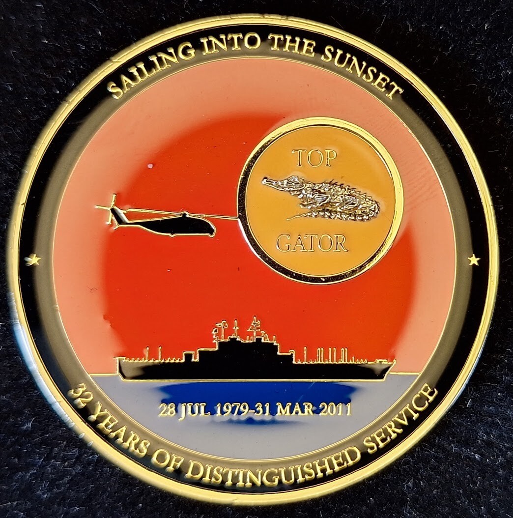 LHA-4 USS NASSAU Top Gator Navy Challenge Coin Sailing Into Sunset