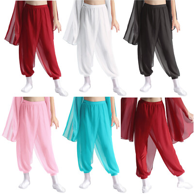 DE Mädchen Bauchtanz Yoga Pilates Haremshose Arabisch Hose Chiffon Pumphose 