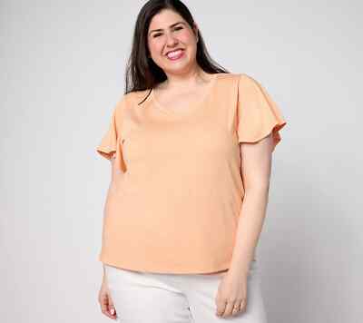 AnyBody Lounge Beach French Terry Flutter Sleeve Tee Sherbert X-Large A641386
