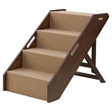 MECO Foldable Pet Steps w/Hardwood Construction, Espresso w/Brown Felt (Used)