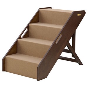 MECO Foldable Pet Steps w/Hardwood Construction, Espresso w/Brown Felt (Used)