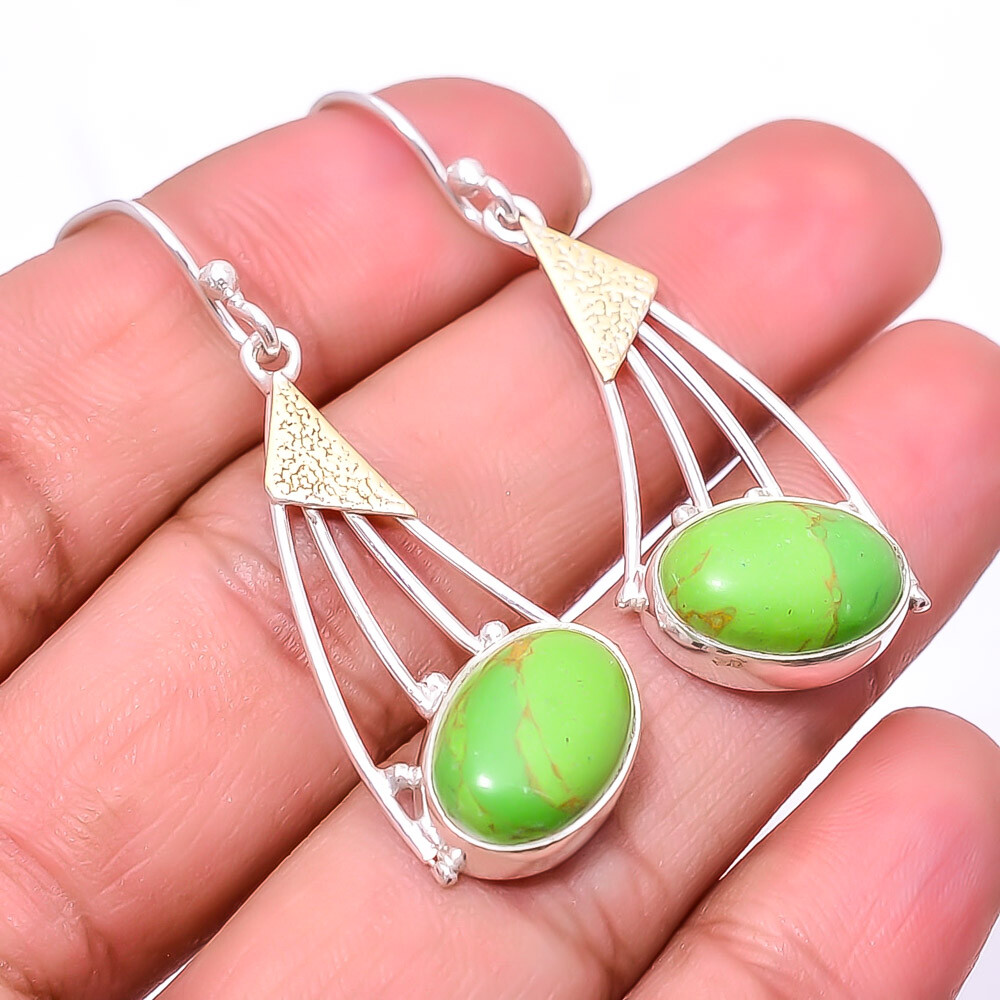 Copper Green Turquoise 925 Sterling Silver Two Tone Earring 1.95