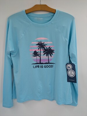 Life is Good Women's Long Sleeve Sunshirt UPF 50+ Palm Tree Design *NEW* S - XL