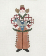 Petei Painted Pony Cowboy Santa w Rocking Horse Handpainted Needlepoint Canvas