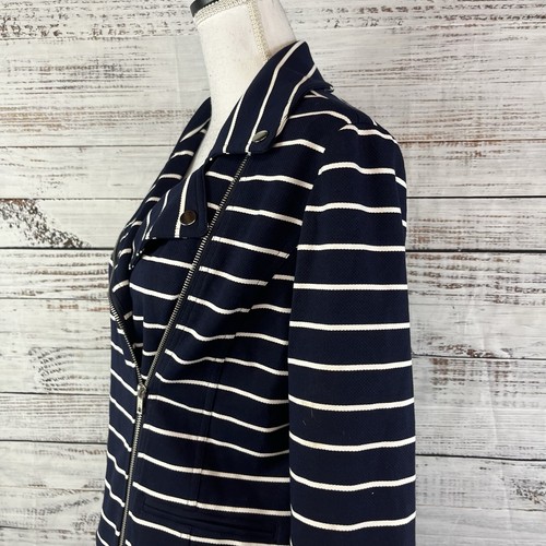 Roz & Ali Blazer Jacket sz Small Navy Blue White Striped Sailor Nautical Stretch - Picture 9 of 12