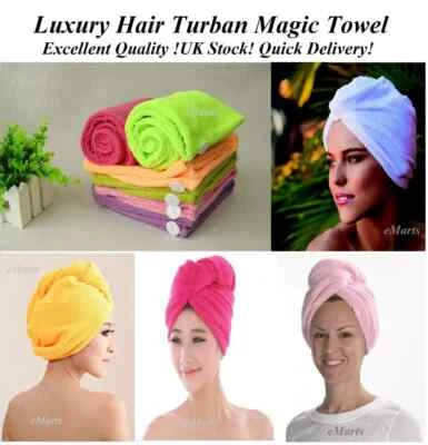 GLOBAL BRAND UK Microfiber Magic Hair Turban Towel Bath Wrap Quick Fast Drying Hair Cap Dryer UK