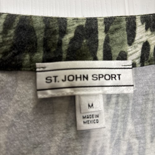St John Sport W-Med Top Boat Neck Rhinestones Grayish Greens Print Long Sleeves - Picture 2 of 11