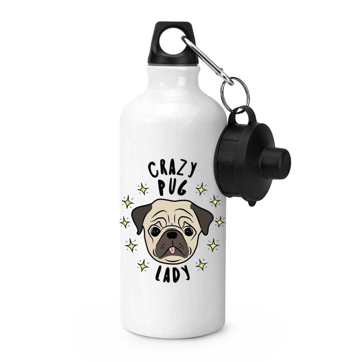 Crazy Pug Lady Stars Sports Drinks Bottle Camping Flask - Funny Dog Puppy Animal