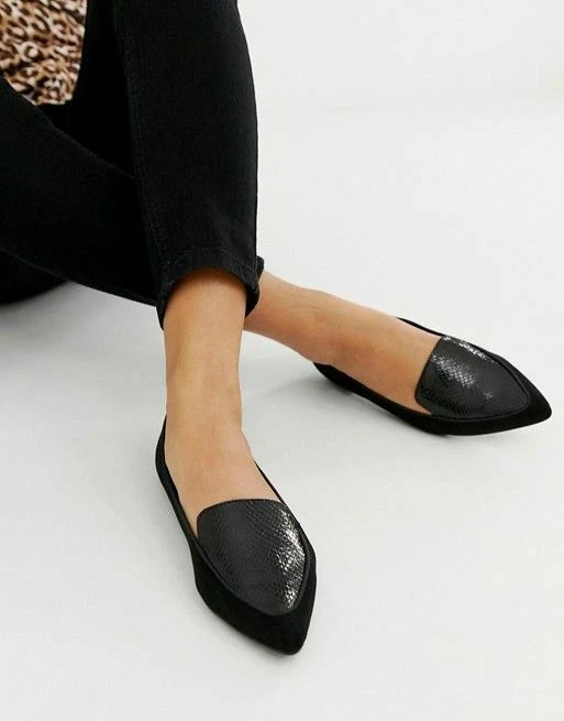 NIB RIVER ISLAND Women s POINTED TOE Black SLIP ON LOAFERS US