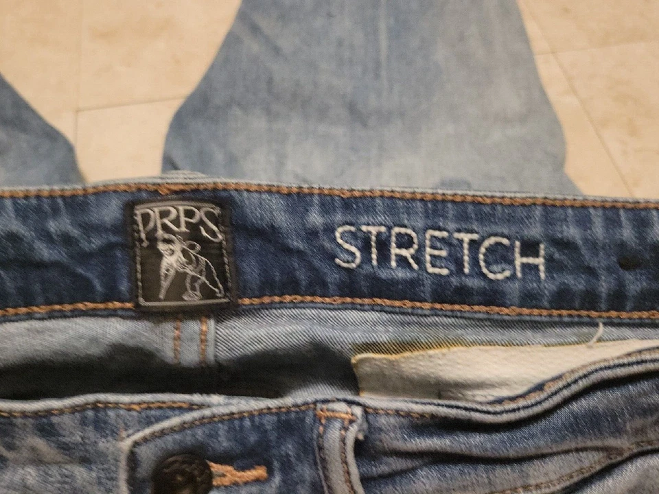 PRPS Le Sabre Slim Stretch Tapered Fit Jeans Blue Distressed Ripped Holes 30x32 - Image 3 of 4