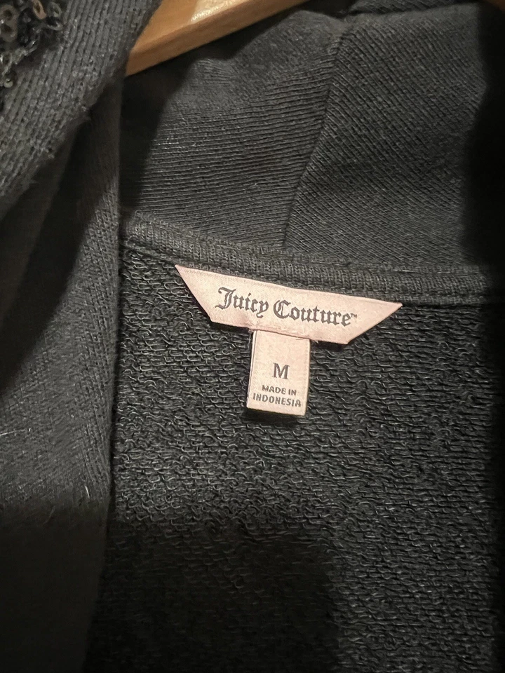 Juicy Couture Plumero Largo Talla M BOLSILLOS LENTEJUELAS Cárdigan Suéter Chaleco Foto 4 de 4