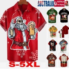 Mens Christmas Shirt Summer Hawaiian Beach Ca...