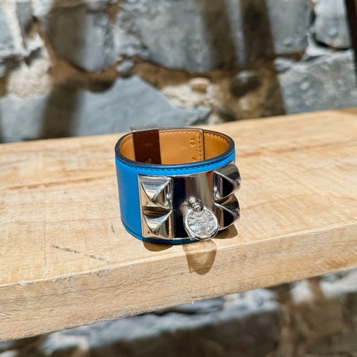 Hermès Zanzibar Blue Palladium HW Collier De Chien Bracelet - Sz T3 - Medium - Picture 3 of 11