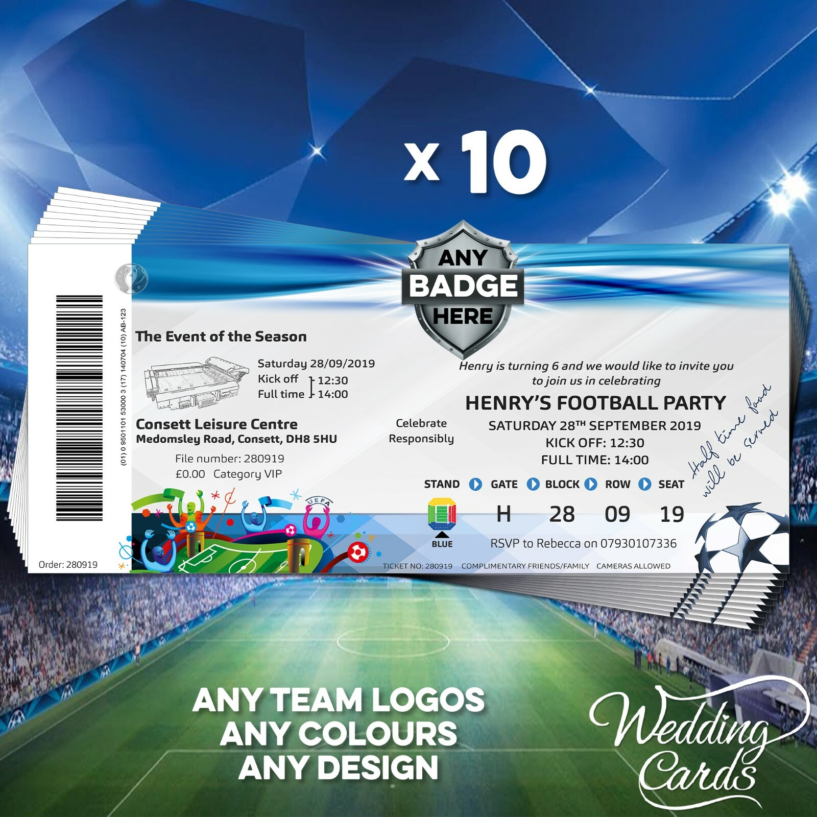 Football Birthday Invites Rugby Tickets Invitations Party Cards Ticket Invite