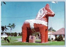 c1950's Mora Minnesota MN Postcard Mora's Dala Horse Sweden Replica Civic Symbol