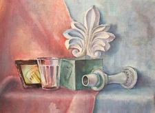 Antique realist watercolor painting still life