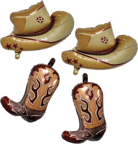 16-Piece Western Party Balloons - Cowboy Boots, Hats & Horse Foil Balloons For Cowgirl Theme Decor