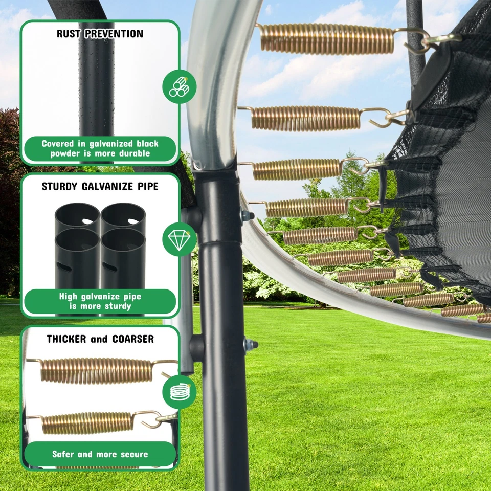 Trampolín exterior de 10 pies/12 pies/14 pies/16 pies con red de recinto de seguridad y escalera Foto 4 de 4