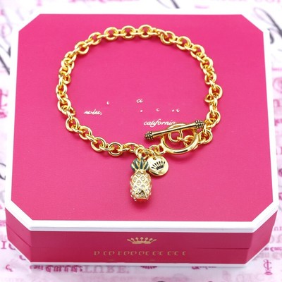 Juicy Couture Crystal Pave Pineapple Heart Pendant Bracelet/ No Packing